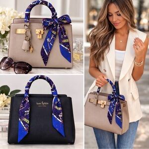 ROYAL BLUE PURPLE H PRINT SKINNY SCARF BANDEAU BAG HANDLE WRAP HAIR NECK TIE